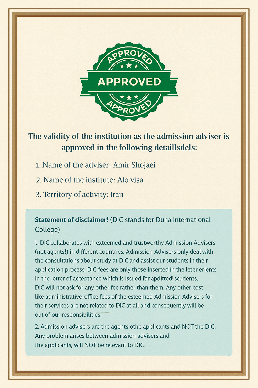 Official Certificates of University Representation